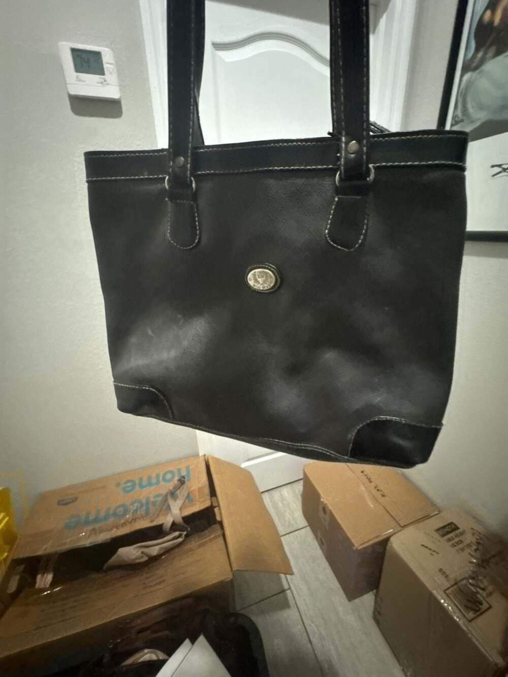 Bob Mackie Black Faux Leather Tote Bag